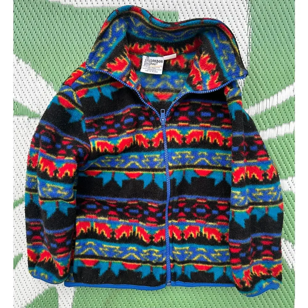 Vintage London Fog Southwestern Aztec Fleece Zip Jacket M (5–6) - Picture 1 of 4